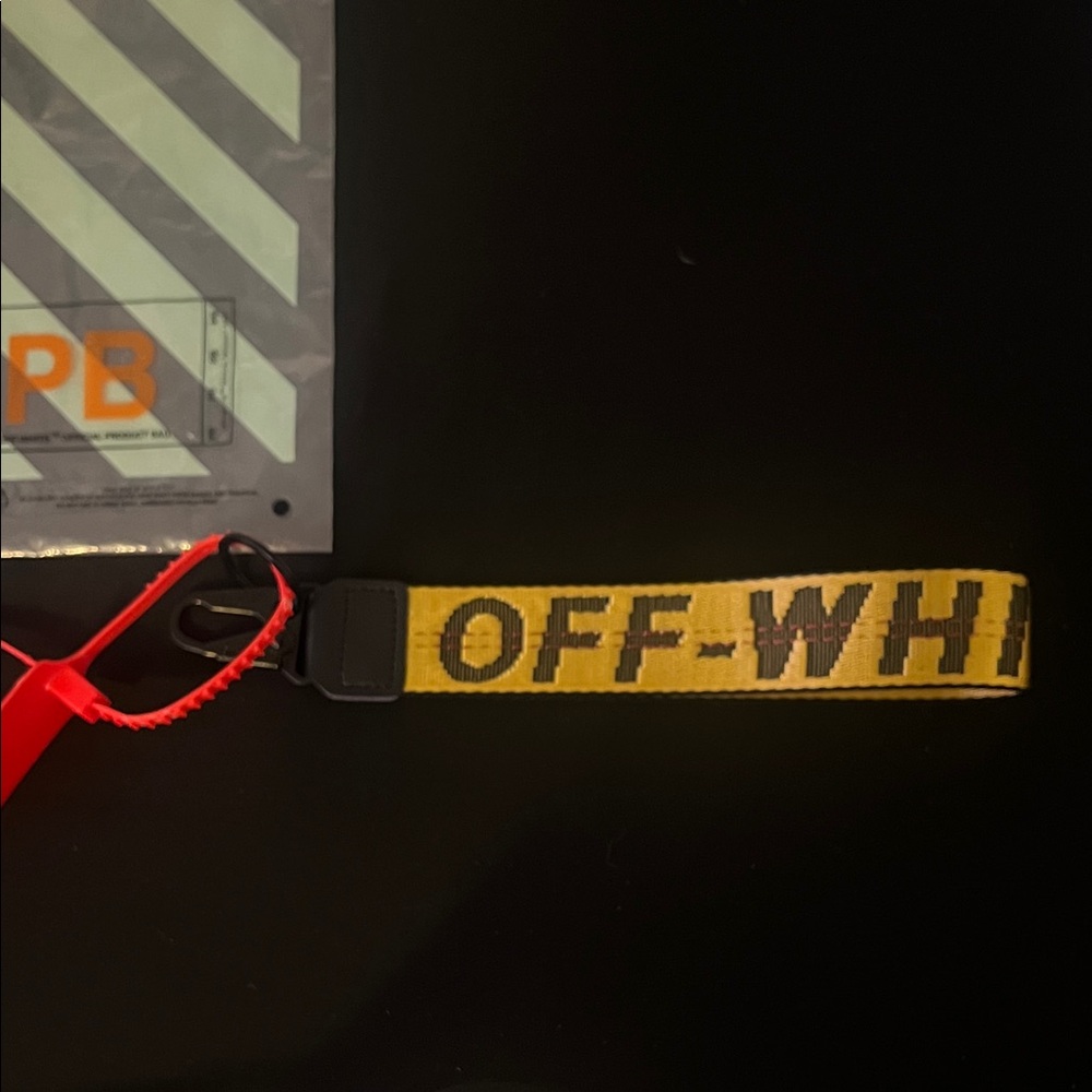 Off-White Yellow and Black Keychain with Red Clip